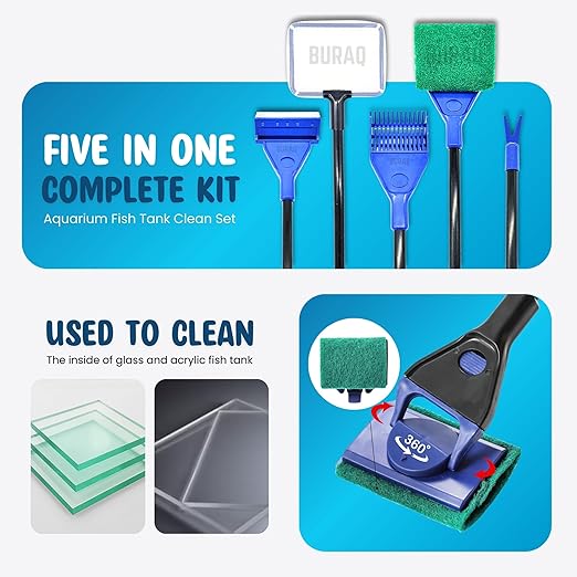 5 in 1 Aquarium Cleaning Kit - For Cleaning Aquarium, Fish Tank Accessory - BURAQ PETS