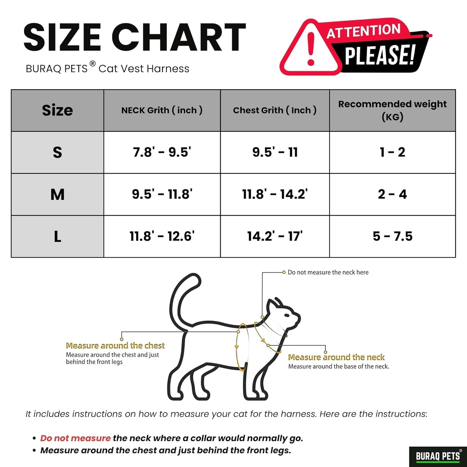 Buraq Cat Harness with Leash for Outdoor, Walking, Escape Proof, Air Mesh Fabric, Easy Control, Adjustable & Durable Cat Leash with Harness for Small & Medium Cats (Black - Silver, M)