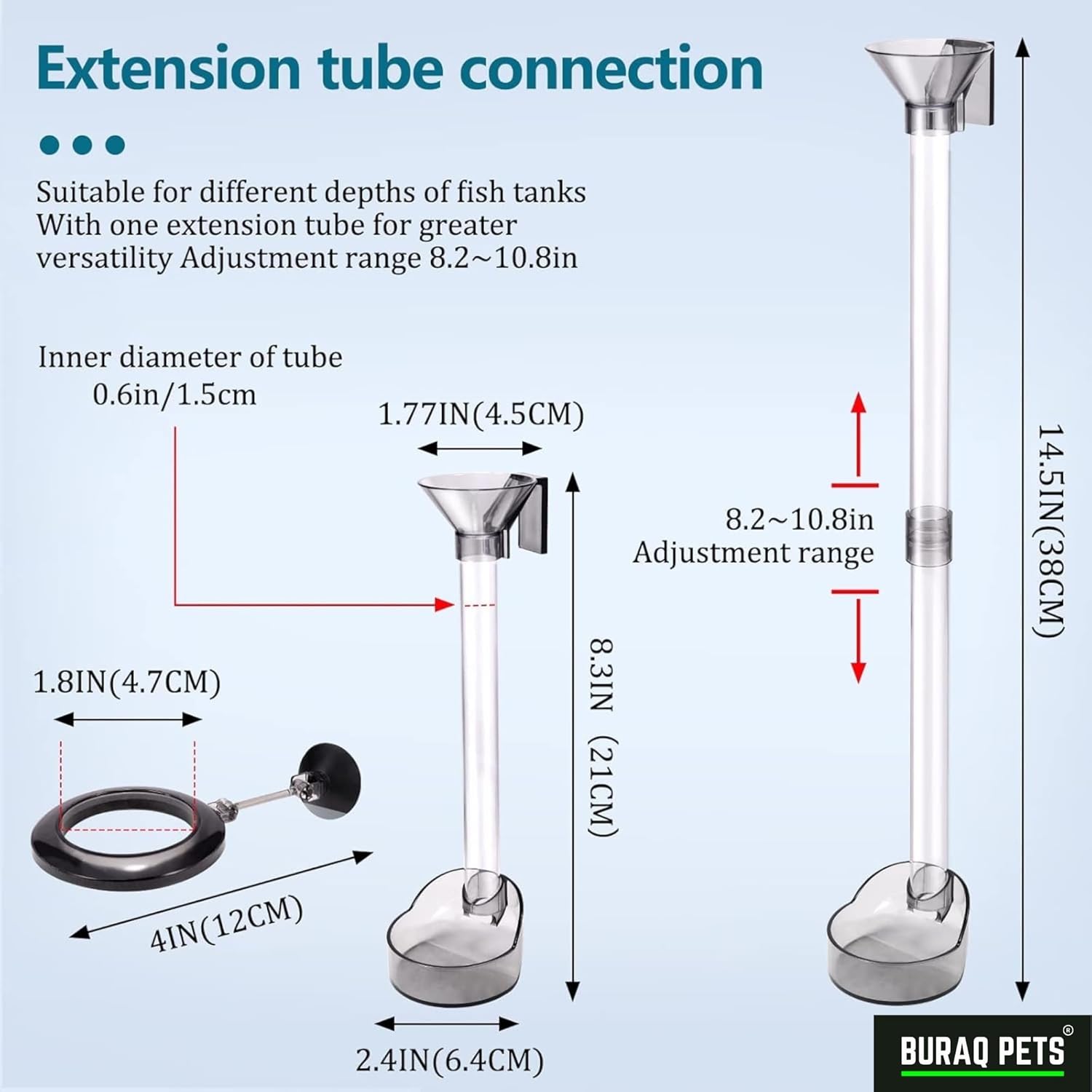 Buraq Pets Fish Tank Multi-Functional Fish Feeder Tube Set with Funnel & Fish Feeding Ring, Fish Food Feeding Tube for Aquarium Fish Tank