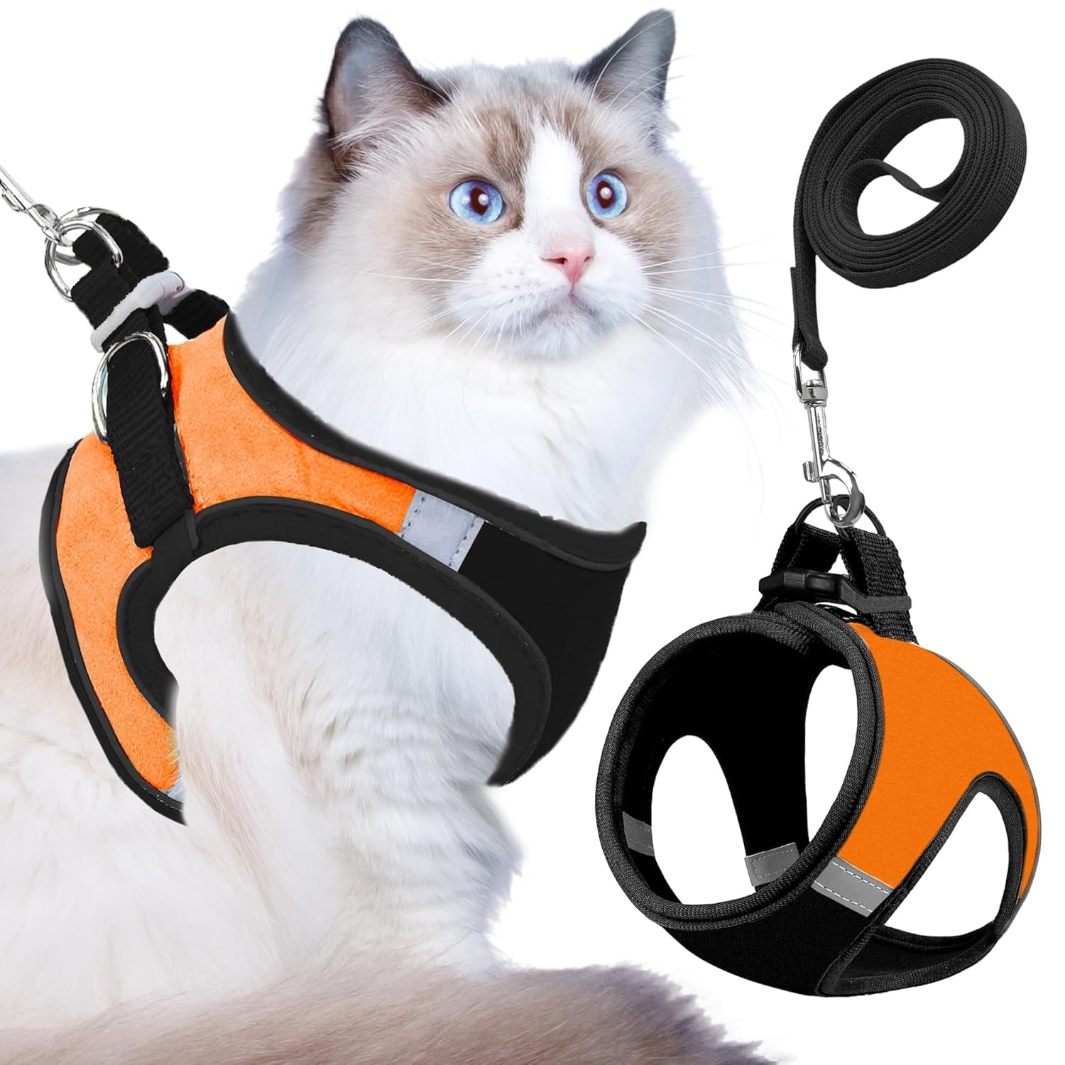 Buraq Cat Harness with Leash for Outdoor, Walking, Escape Proof, Air Mesh Fabric, Easy Control, Adjustable & Durable Cat Leash with Harness for Small & Medium Cats (Black - Silver, M)