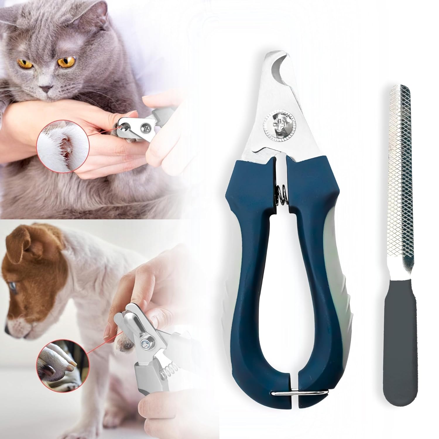 Buraq Pets Proffesional 2 in 1 Dog Nail Cutter with Nail Filer & Flea Comb, Claw Grooming Tool Set for Small, Medium, and Large Dogs, Puppies, Cats & Kittens (Nail Cutter + Flea Comb)