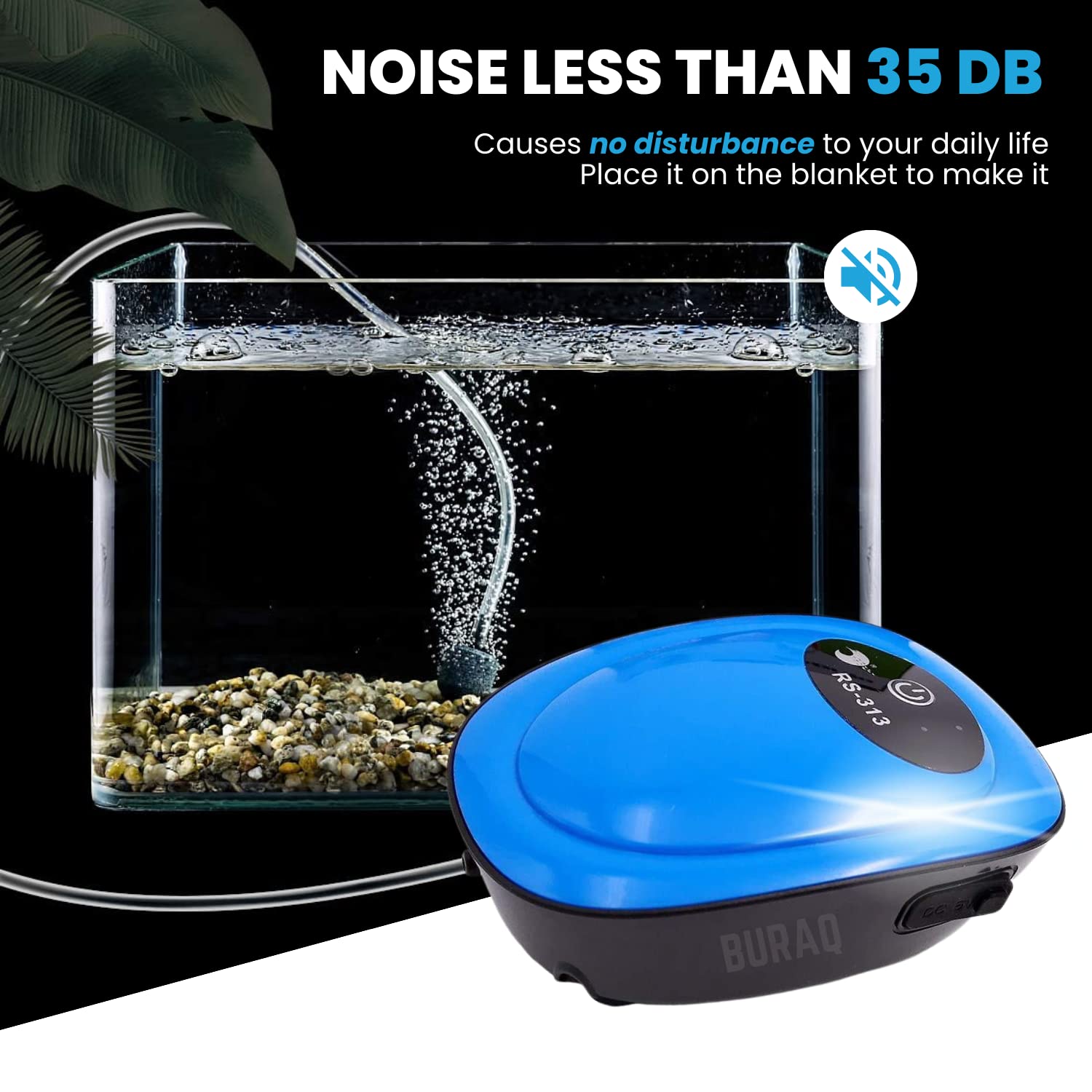 BURAQ Usb Rechargeable Aquarium Ultra Silent Air Pump Ac/Dc Dual Speed Air Bubbler For Fish Tank Aquarium Oxygen Pump Motor With Airline Tube & Air Stone (Power- 1W - Bu-313,5 Liters_Per_Minute)