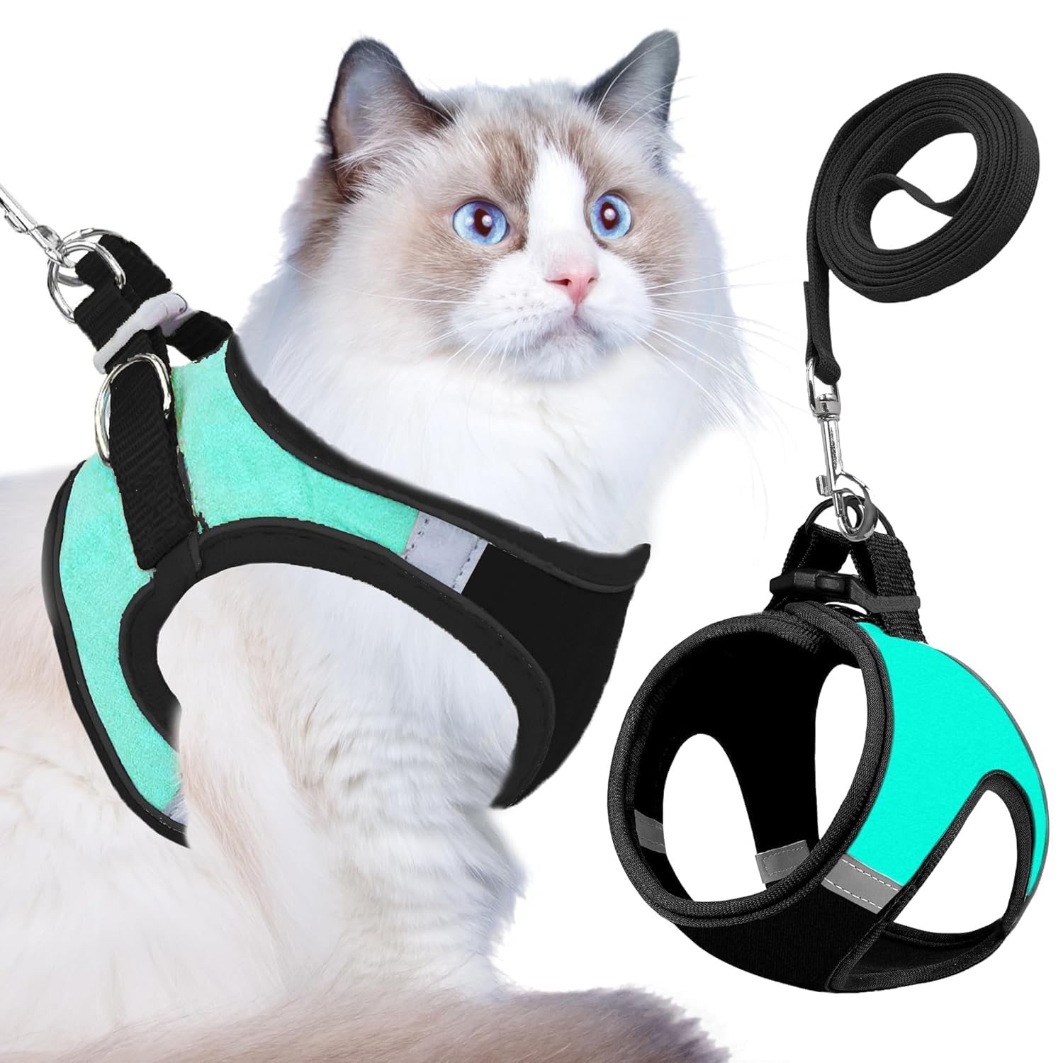 Buraq Cat Harness with Leash for Outdoor, Walking, Escape Proof, Air Mesh Fabric, Easy Control, Adjustable & Durable Cat Leash with Harness for Small & Medium Cats (Black - Silver, M)