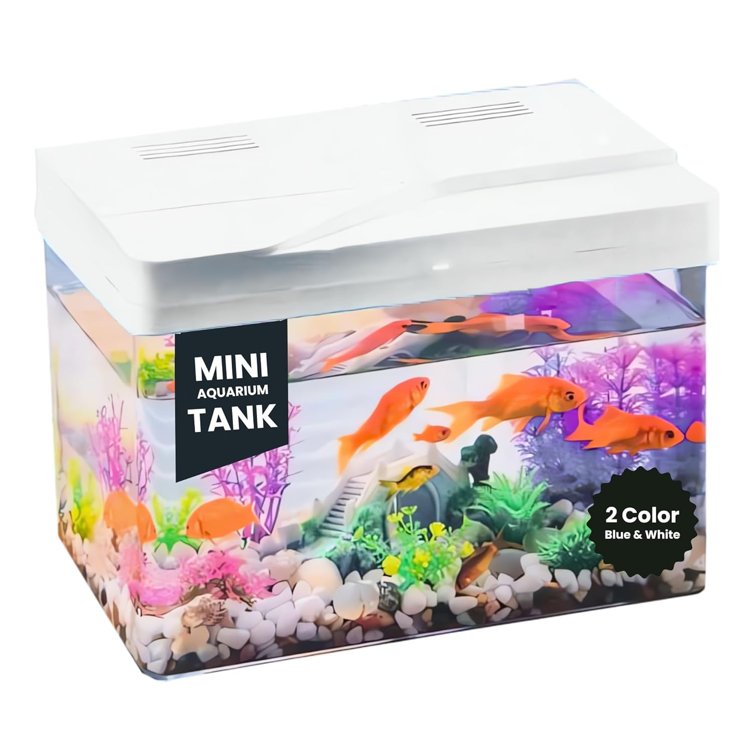 Buraq 4K Transparency Moulded Fashion Aquarium Mini Fish Tank with Filter & Light, Polycarbonate Material, Suitable for Home, Living Room and Office (33