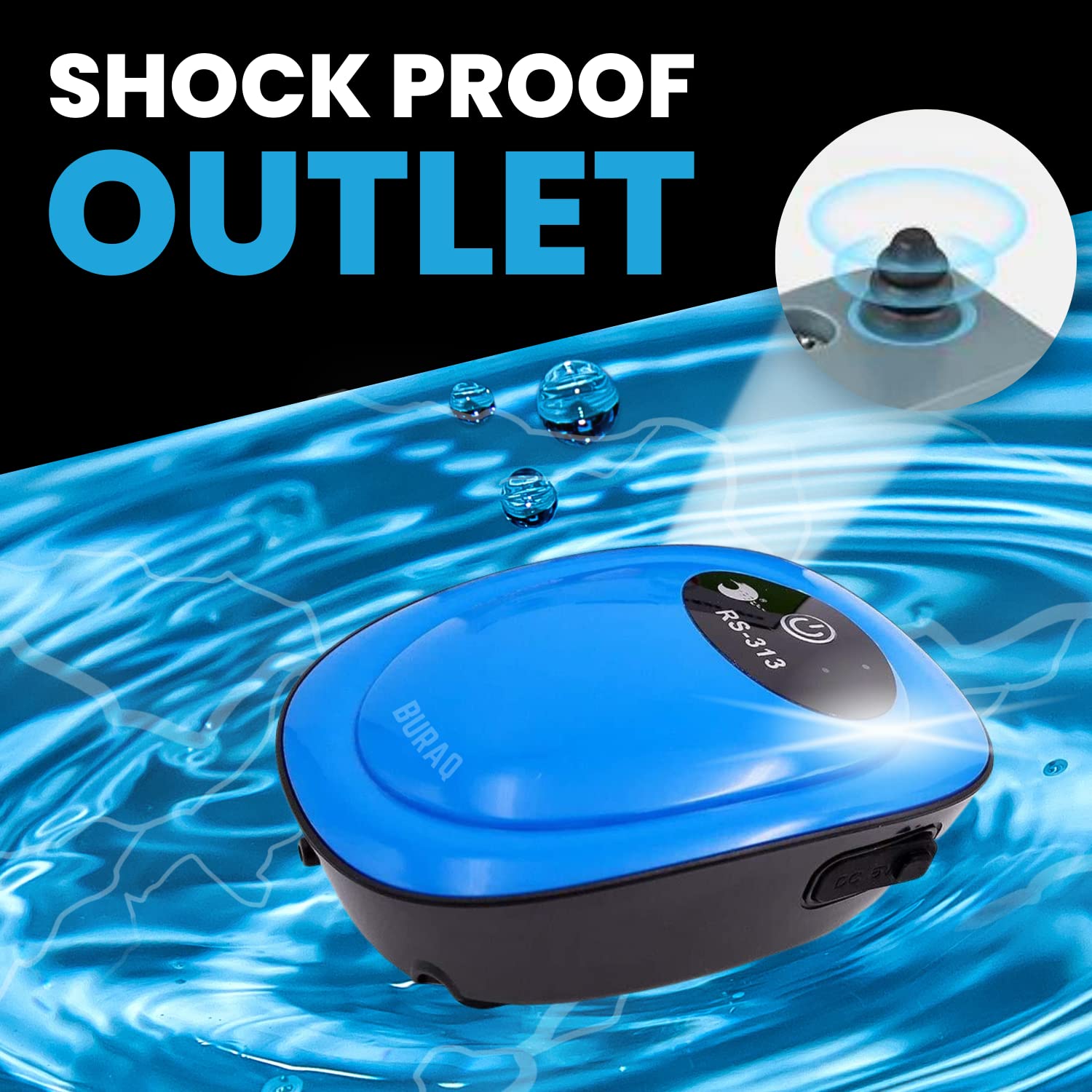 BURAQ Usb Rechargeable Aquarium Ultra Silent Air Pump Ac/Dc Dual Speed Air Bubbler For Fish Tank Aquarium Oxygen Pump Motor With Airline Tube & Air Stone (Power- 1W - Bu-313,5 Liters_Per_Minute)