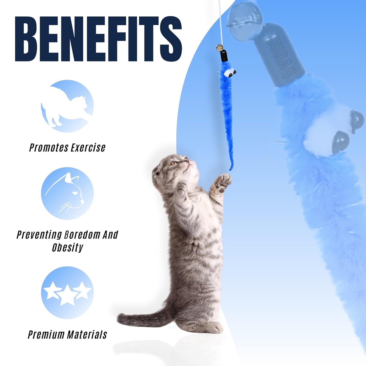 BURAQ Interactive Cat Plastic Toy with Bell Help Your Cats Keep Active | Playing | Training | Plastic Stick | Teaser Toy for Cats & Other Pets (Cat Plastic Teaser Toy)