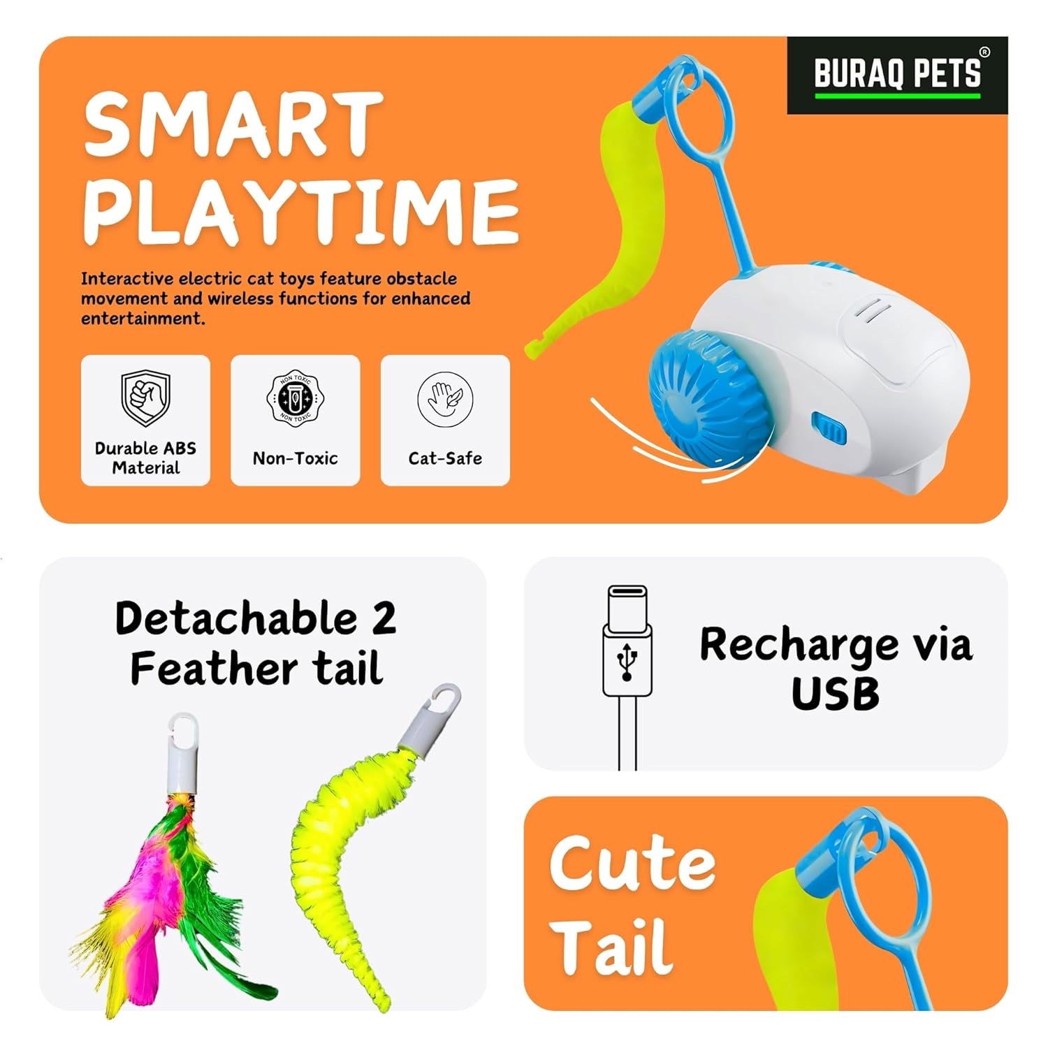 BURAQ Smart Drift Toy Car Automatic Moving Cat Toy, Interactive & Fun for Pets, Realistic Motion, Durable & Safe for Cats