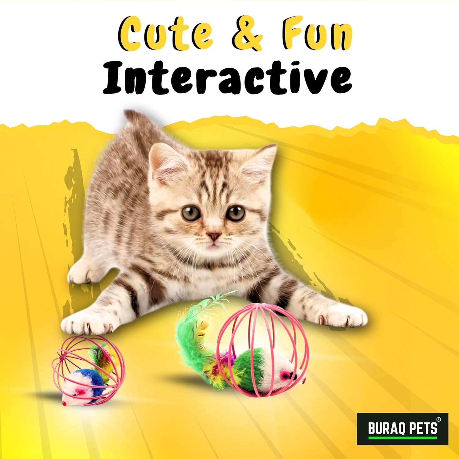 BURAQ 2 Pcs Cat Ball Toy, Cute & Fun Interactive Caged Rats Rolling Cat Balls, Mouse Ball Toys Cat Toys for Kittens