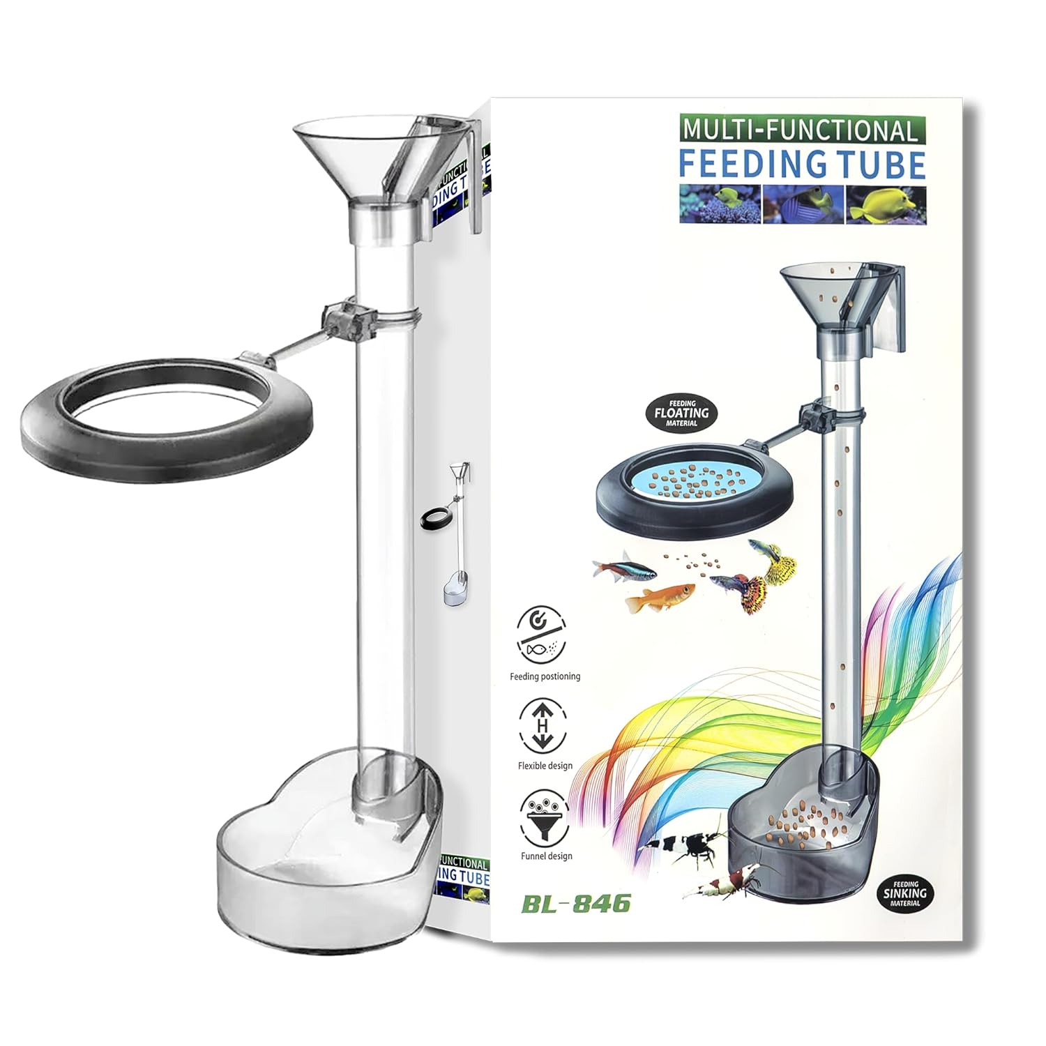 Buraq Pets Fish Tank Multi-Functional Fish Feeder Tube Set with Funnel & Fish Feeding Ring, Fish Food Feeding Tube for Aquarium Fish Tank