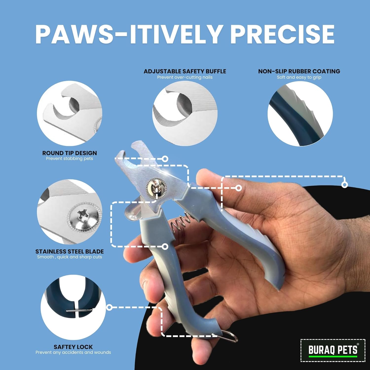 Buraq Pets Proffesional 2 in 1 Dog Nail Cutter with Nail Filer & Flea Comb, Claw Grooming Tool Set for Small, Medium, and Large Dogs, Puppies, Cats & Kittens (Nail Cutter + Flea Comb)