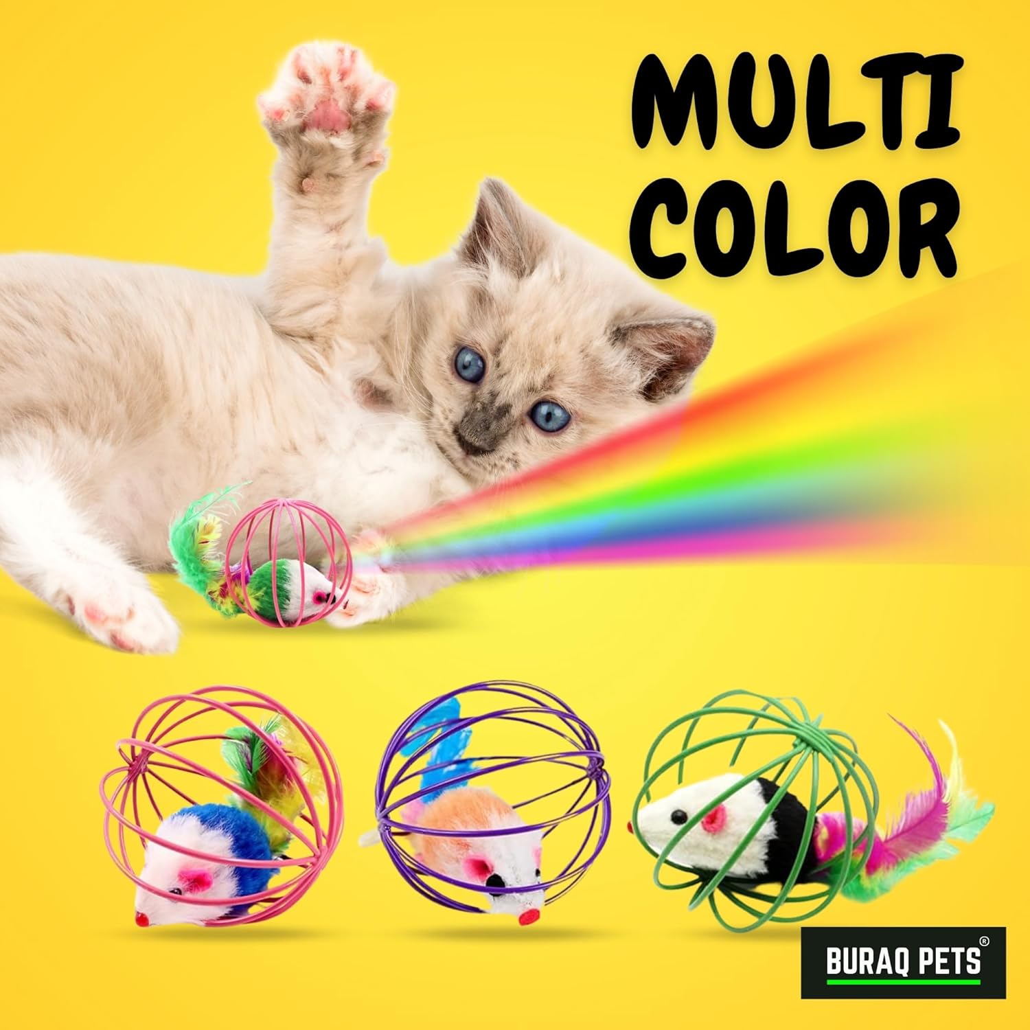 BURAQ 2 Pcs Cat Ball Toy, Cute & Fun Interactive Caged Rats Rolling Cat Balls, Mouse Ball Toys Cat Toys for Kittens