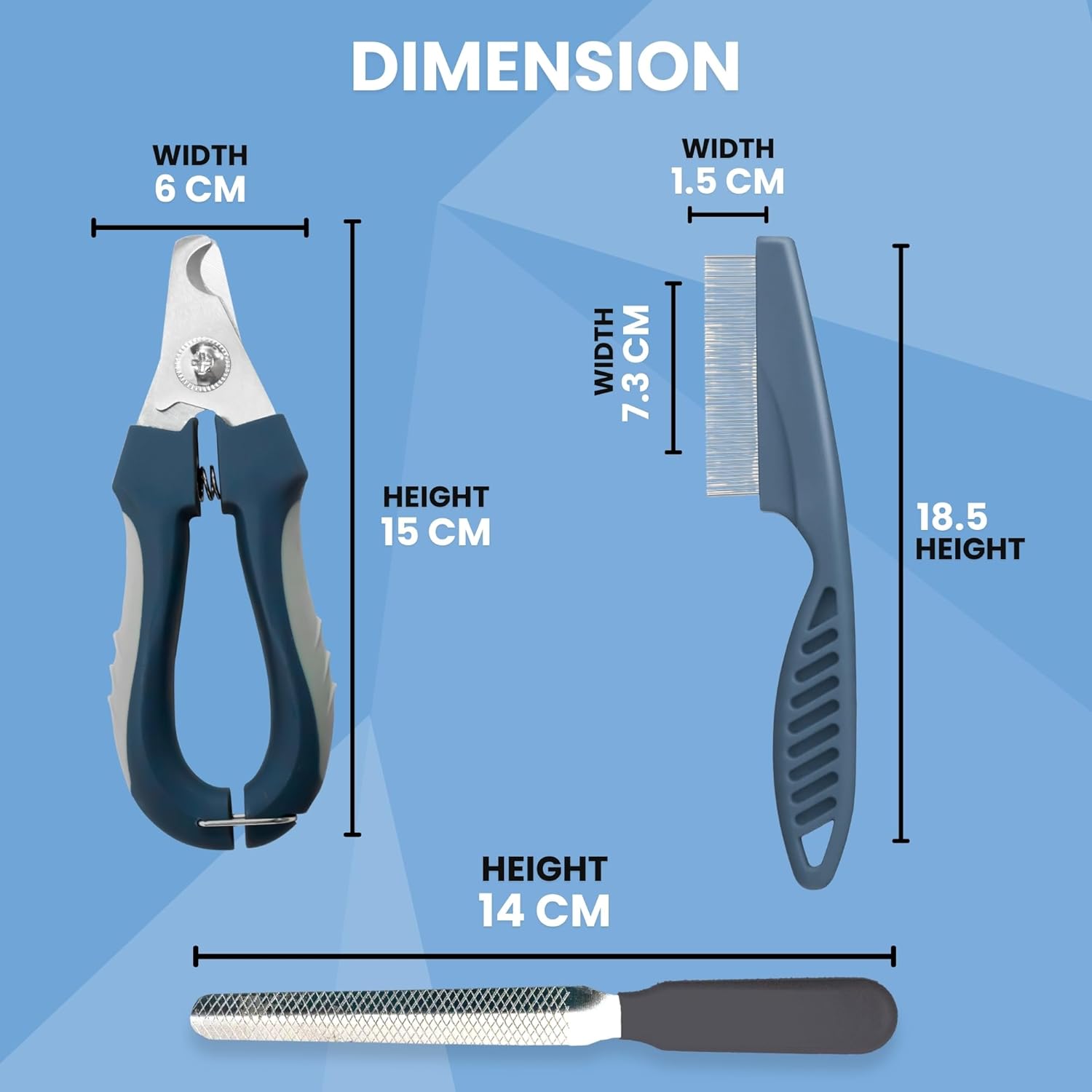 Buraq Pets Proffesional 2 in 1 Dog Nail Cutter with Nail Filer & Flea Comb, Claw Grooming Tool Set for Small, Medium, and Large Dogs, Puppies, Cats & Kittens (Nail Cutter + Flea Comb)