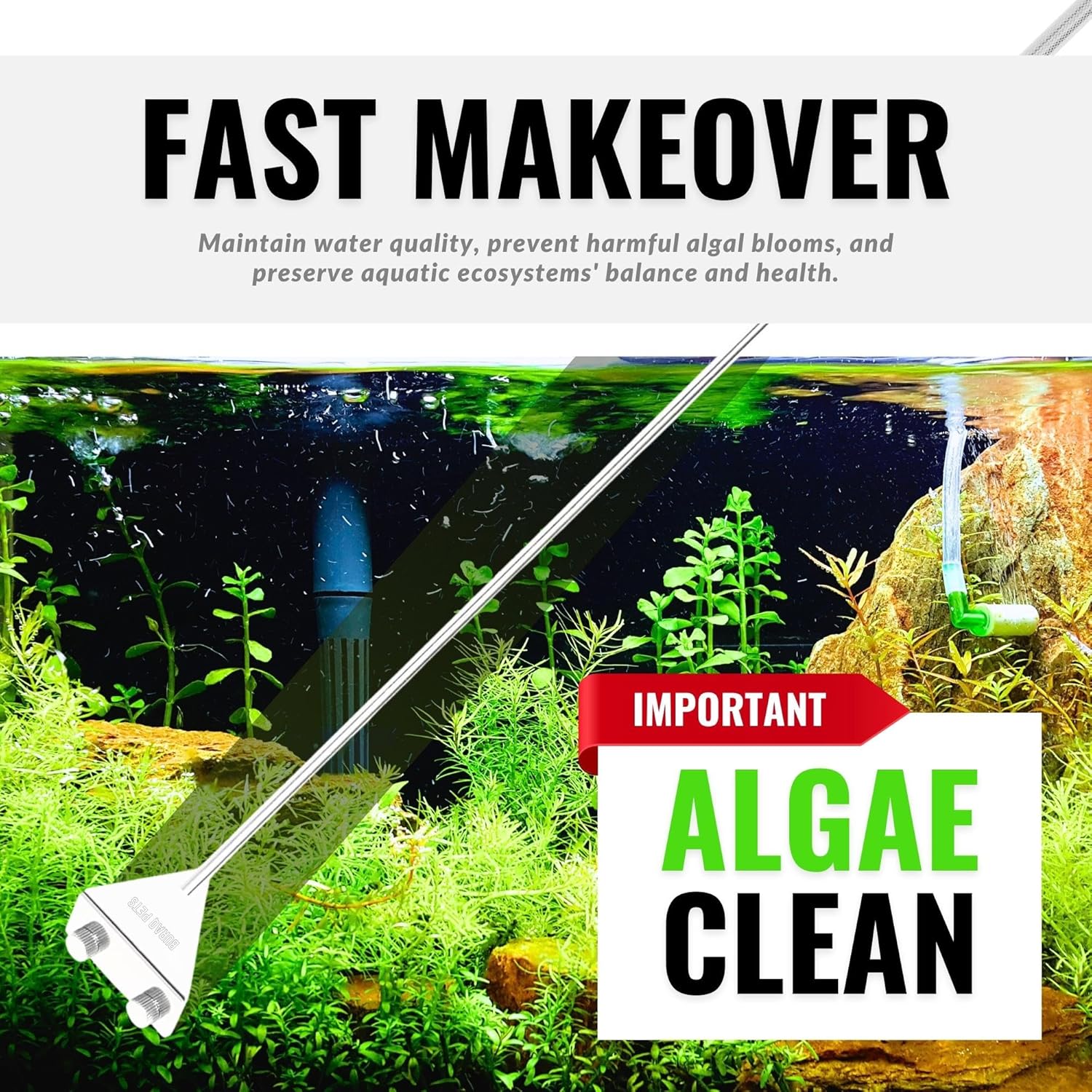 Buraq Pets 18 inch Fish Tank Algae Scraper - Essential Aquarium Accessories for All Aquarium Tanks, Ensures Crystal Clear Water, Rust Proof Stainless Steel