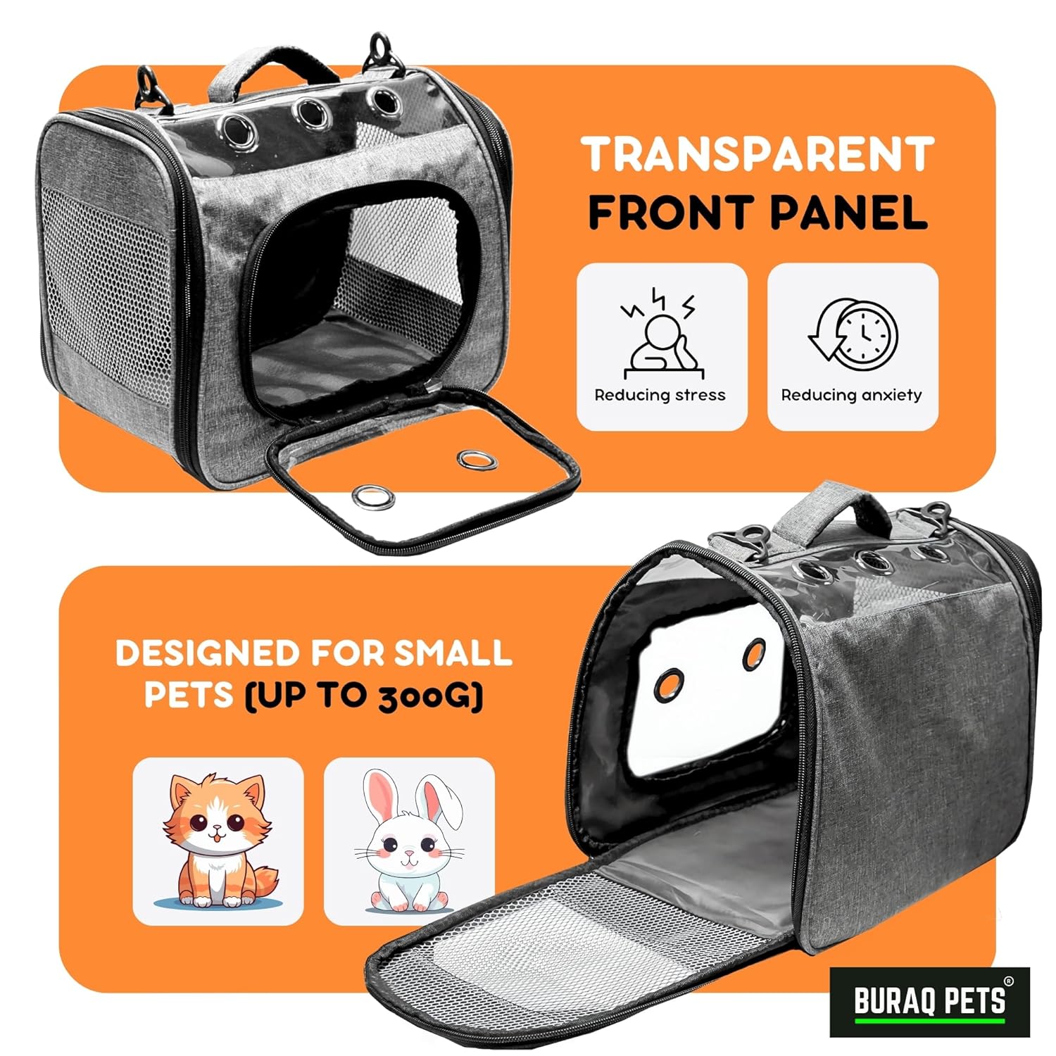 Buraq Kitten Carrier Bag with 8 Ventilation Holes Lightweight, Transparent Front, Travel-Friendly Pet Backpack for Small Cats Only (Not for Big Cats) – 12.5