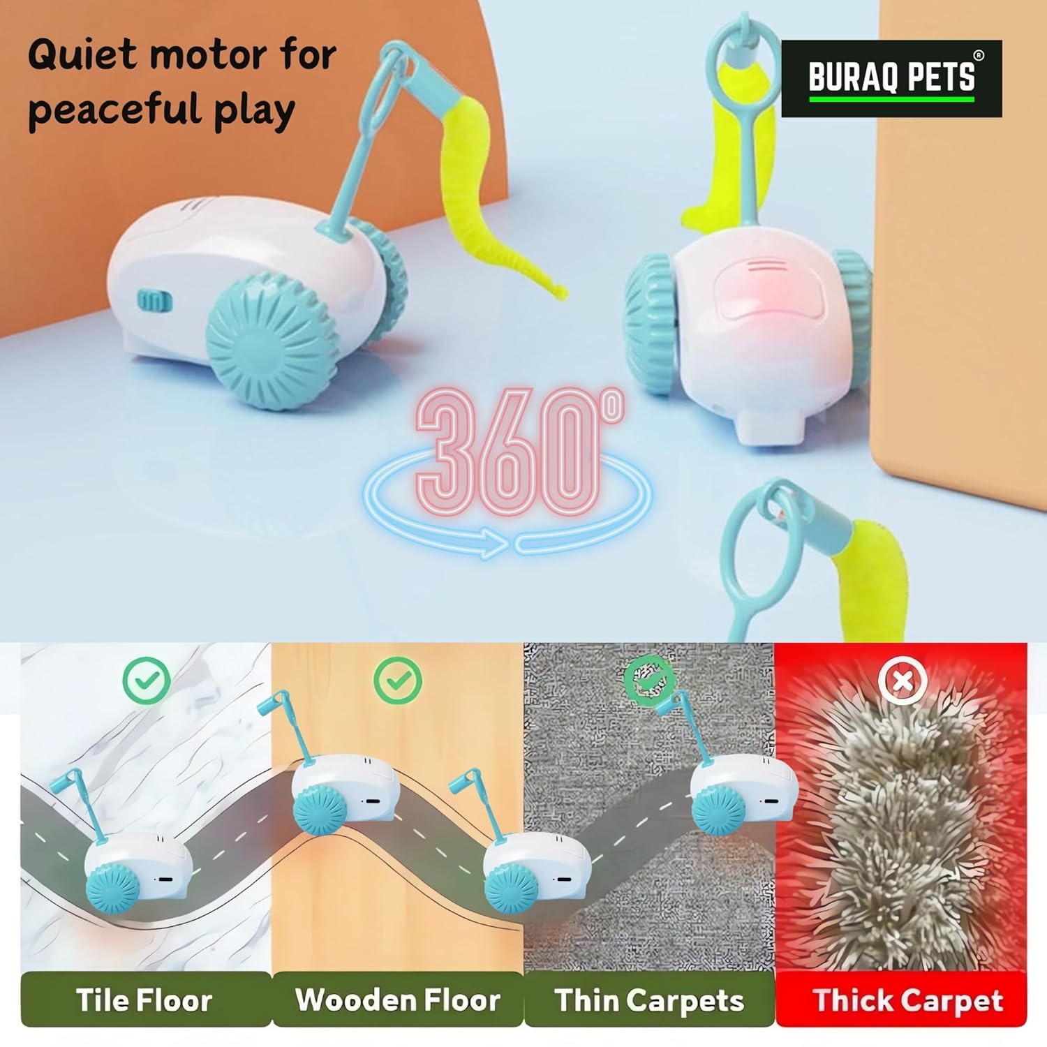 BURAQ Smart Drift Toy Car Automatic Moving Cat Toy, Interactive & Fun for Pets, Realistic Motion, Durable & Safe for Cats