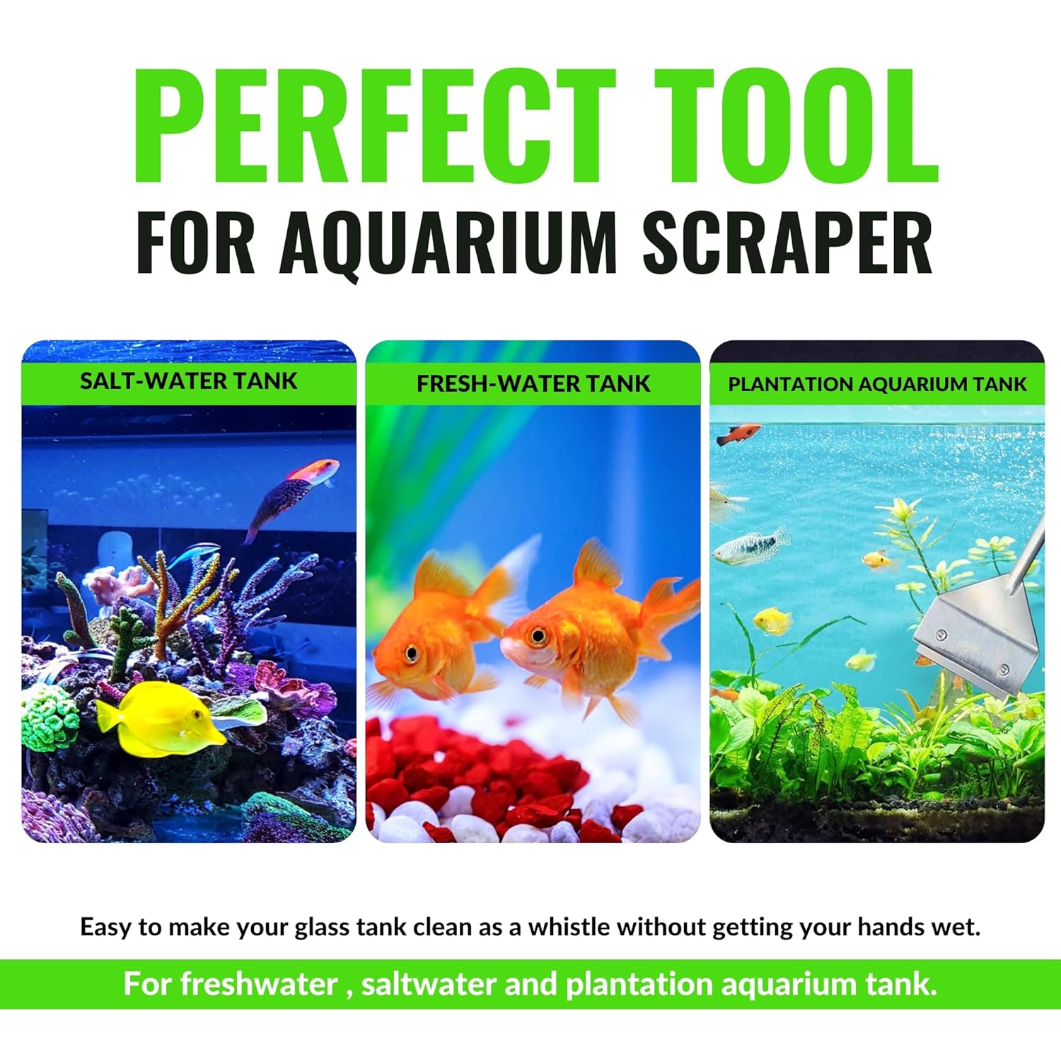 Buraq Pets 18 inch Fish Tank Algae Scraper - Essential Aquarium Accessories for All Aquarium Tanks, Ensures Crystal Clear Water, Rust Proof Stainless Steel
