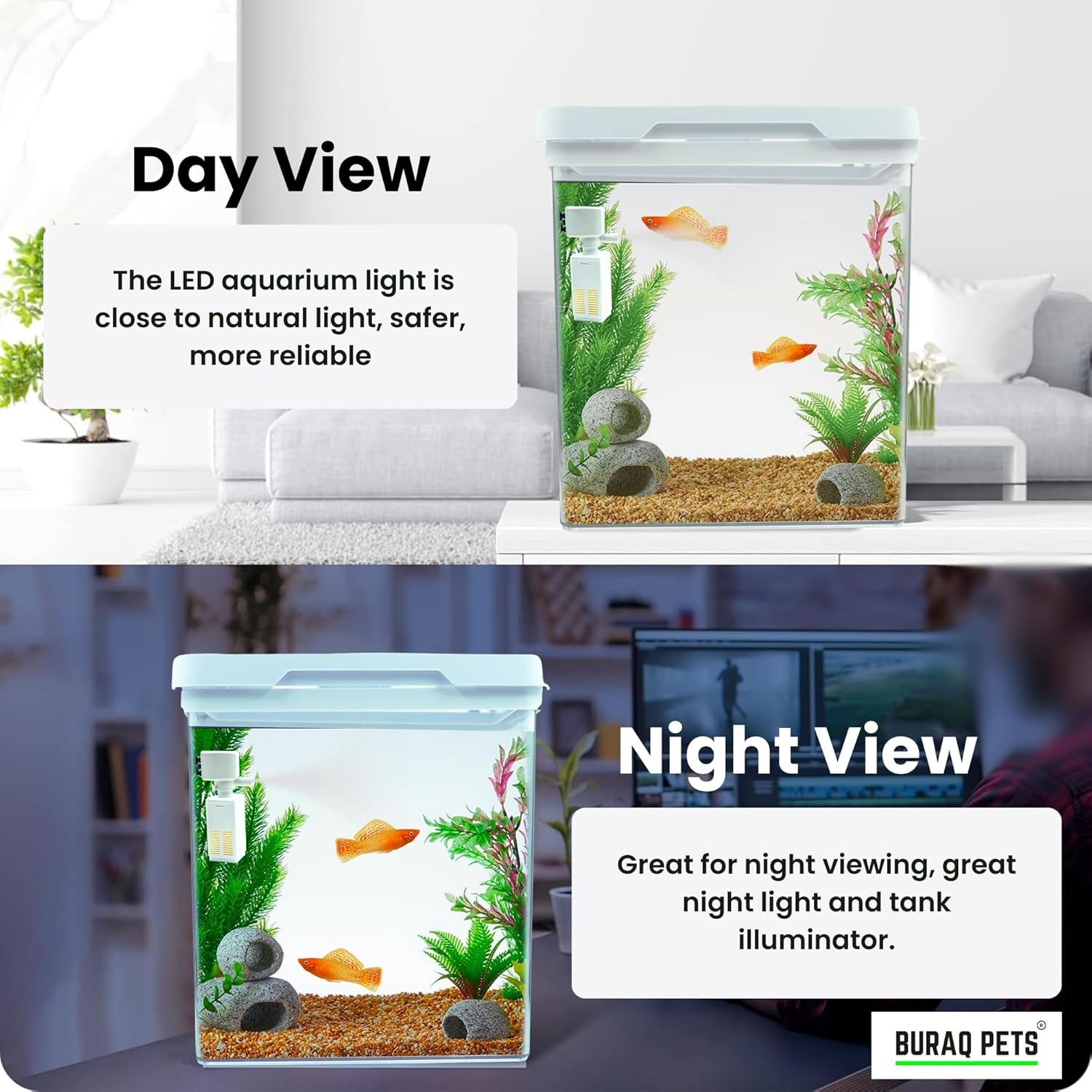 Buraq 4K Transparency Fashion Aquarium Mini Fish Tank with Filter & Light, Polycarbonate Material, Suitable for Home, Living Room and Office (26