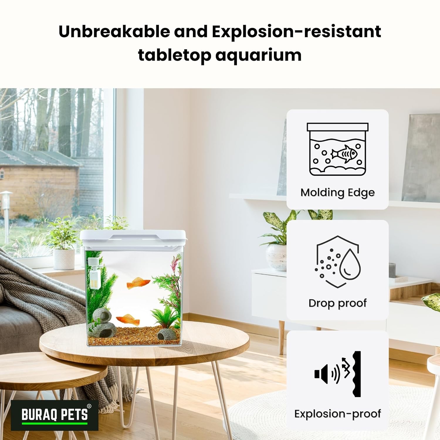 Buraq 4K Transparency Fashion Aquarium Mini Fish Tank with Filter & Light, Polycarbonate Material, Suitable for Home, Living Room and Office (26