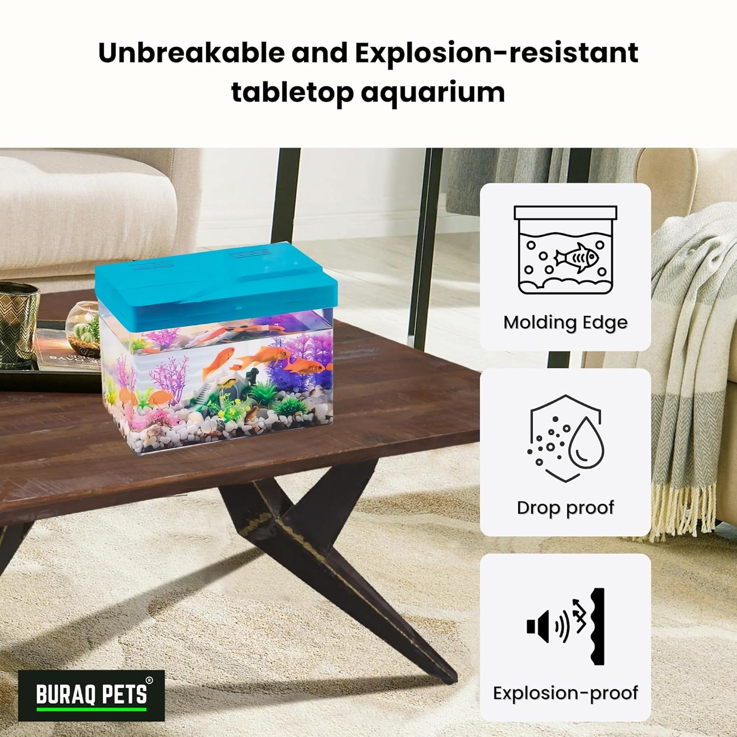 Buraq 4K Transparency Moulded Fashion Aquarium Mini Fish Tank with Filter & Light, Polycarbonate Material, Suitable for Home, Living Room and Office (33
