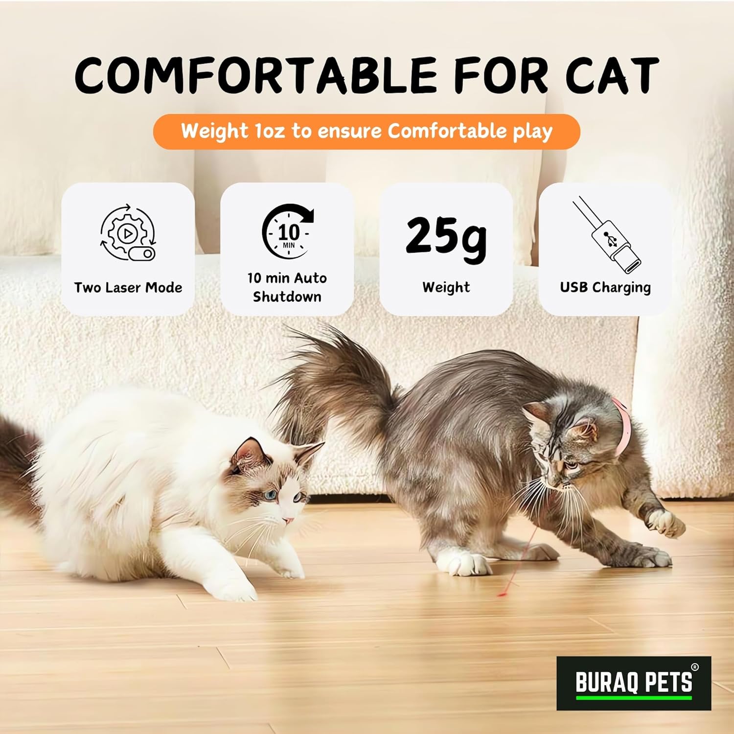 Buraq Hands-Free Cat Laser Collar with 2 Working Modes, USB Rechargeable Automatic 10-Minute Shutoff Interactive Laser Toy for Cats Motion-Activated Collar for Cats