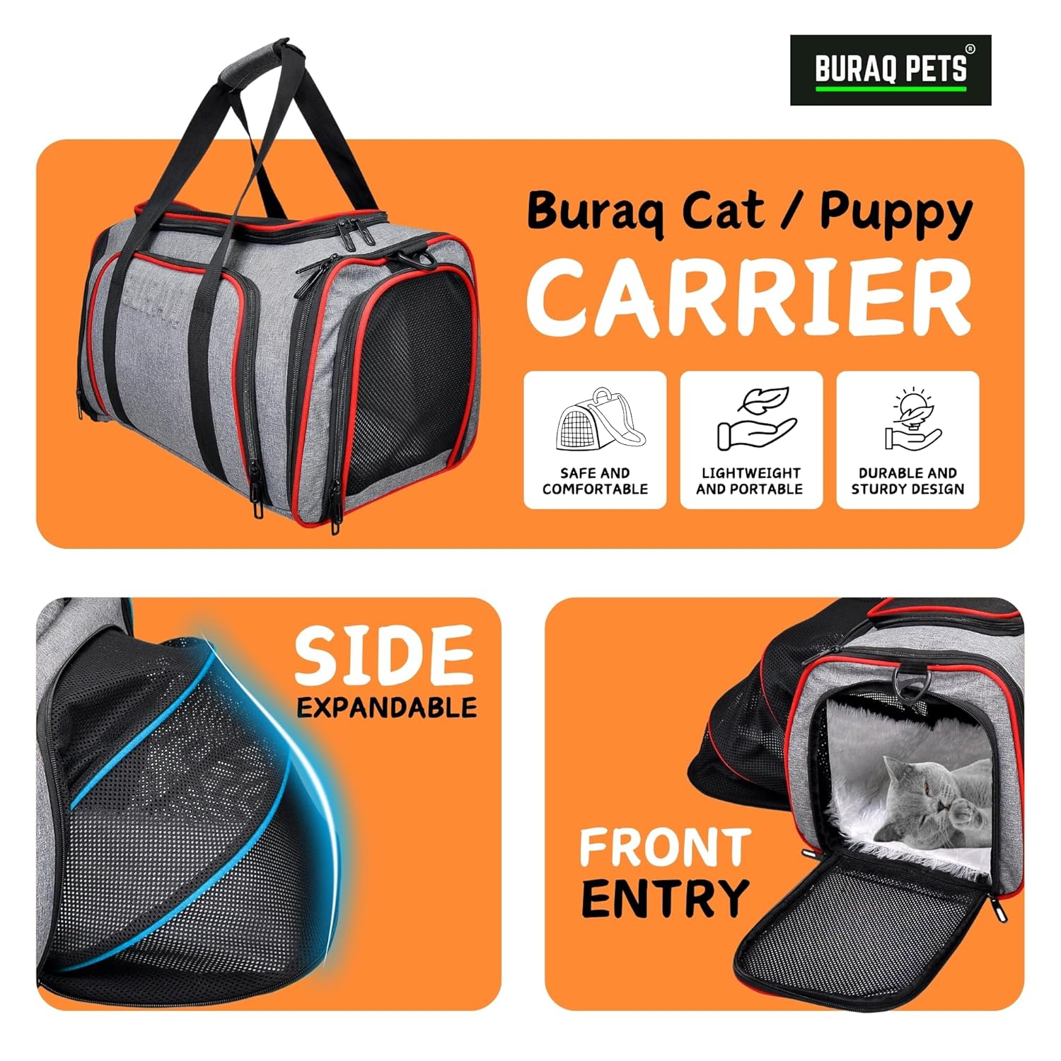 Buraq Expandable Premium Pet Luggage Carrier, Detachable & Adjustable Travel Bag with Ventilation, Lightweight, Durable & Portable for Cats (Ruby Red)