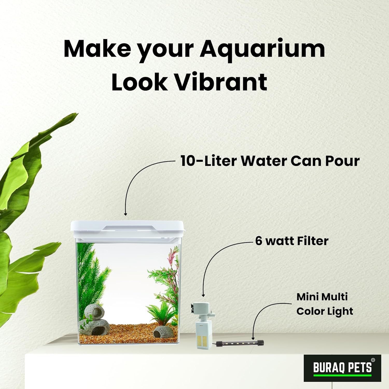 Buraq 4K Transparency Fashion Aquarium Mini Fish Tank with Filter & Light, Polycarbonate Material, Suitable for Home, Living Room and Office (26