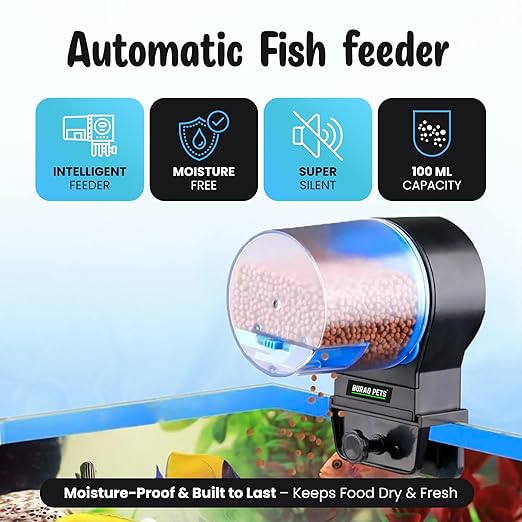 Automatic Fish Feeder – Timer - Based Food Dispenser for Aquariums | 12hr & 24hr Adjustable Feeding for Vacation Use - BURAQ PETS