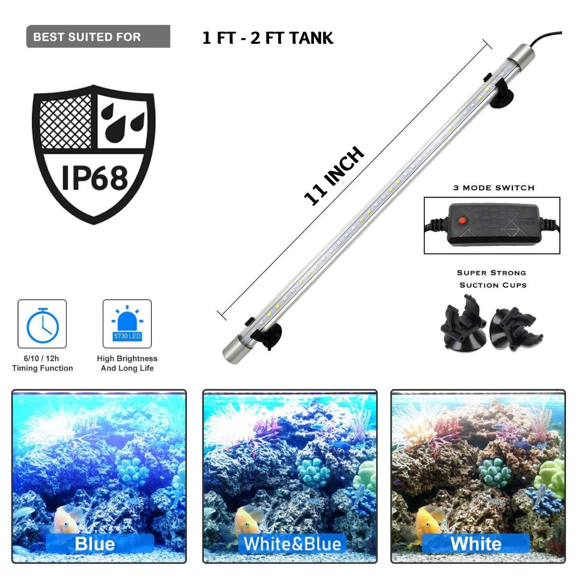 Buraq 2 In 1 Aquarium Essentials Kit 15W Aquarium Filters + Light For Making Your Fish Tank Superior | Features With Low Power Consumption | Submersible Light Changing switch | Waterproof iP68 Rated | Aquarium Accessories For FIsh Tank - BURAQ PETS