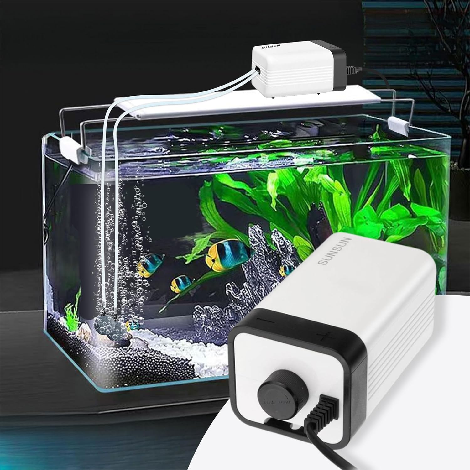 2-Way Silent Aquarium Air Pump – Dual Outlet with Tube