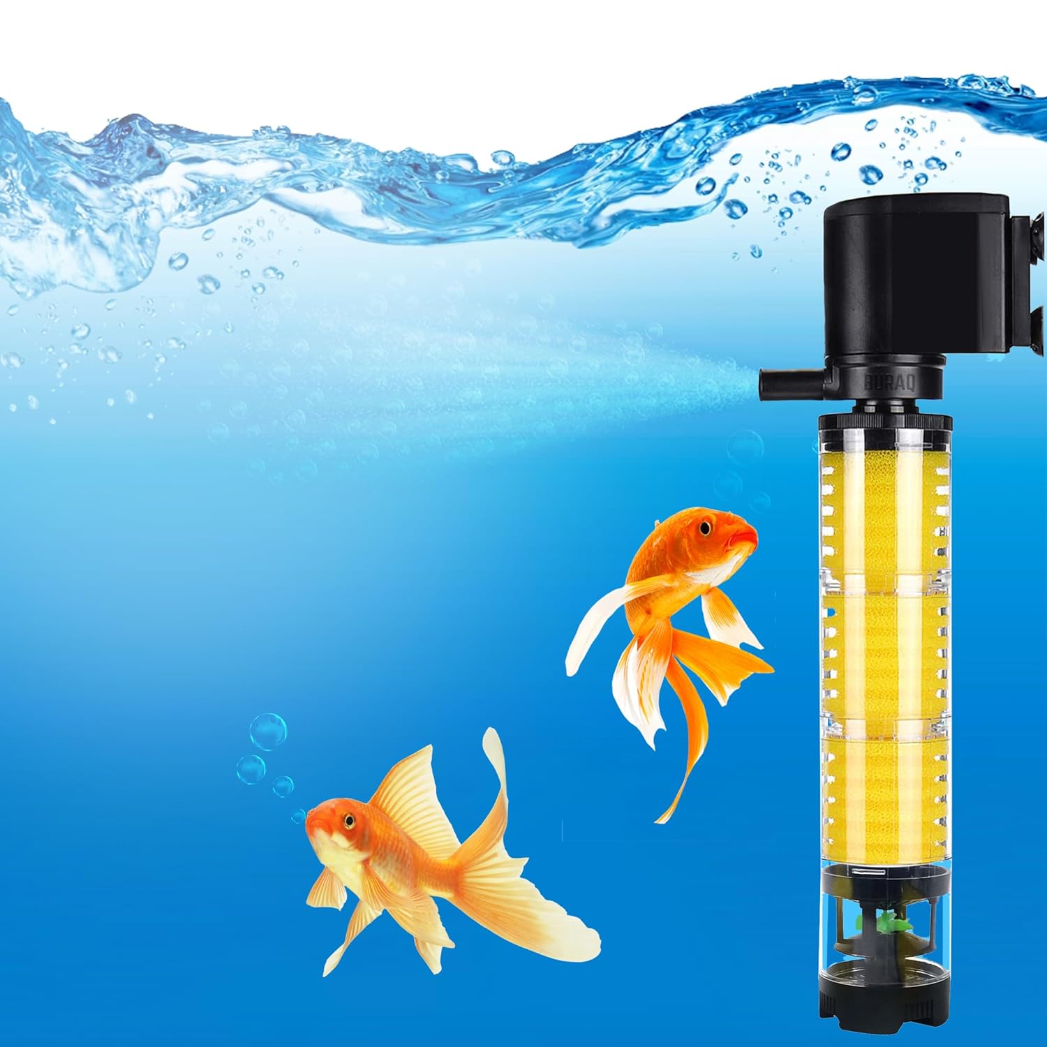Buraq Pets Transparent Long Internal Liquid Aquarium Filter, For Filteration, Equipped With Fan Based Cleaning System, Submersible Oxygen Pump With Filter Sponge Aquarium Filters For Fish tank - BURAQ PETS
