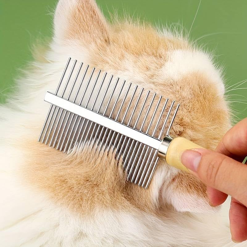 Buraq Pets Wooden Double Side Stainless Steel Needles Pets Comb, Hairbrush Grooming for Dogs Cat Cleaning Supplies Cat Comb Or Dog Comb (Wooden Dual Side Comb) - BURAQ PETS
