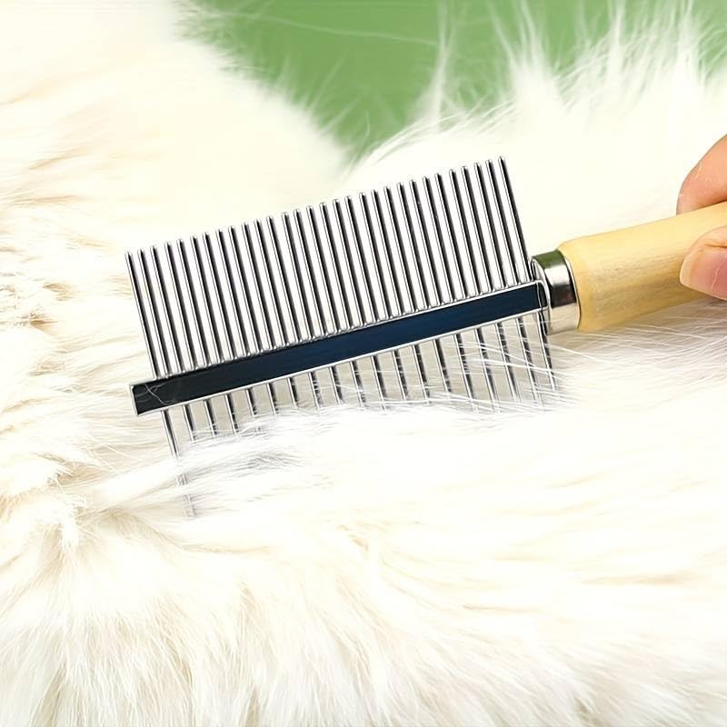 Buraq Pets Wooden Double Side Stainless Steel Needles Pets Comb, Hairbrush Grooming for Dogs Cat Cleaning Supplies Cat Comb Or Dog Comb (Wooden Dual Side Comb) - BURAQ PETS