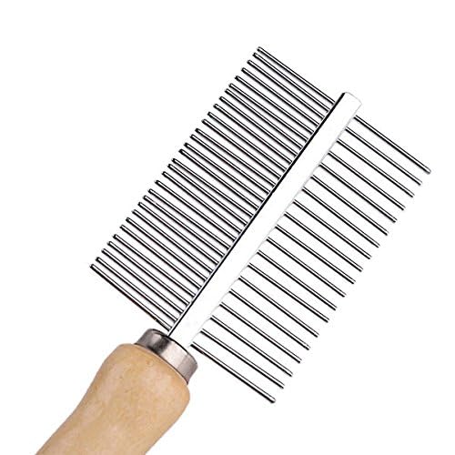 Buraq Pets Wooden Double Side Stainless Steel Needles Pets Comb, Hairbrush Grooming for Dogs Cat Cleaning Supplies Cat Comb Or Dog Comb (Wooden Dual Side Comb) - BURAQ PETS
