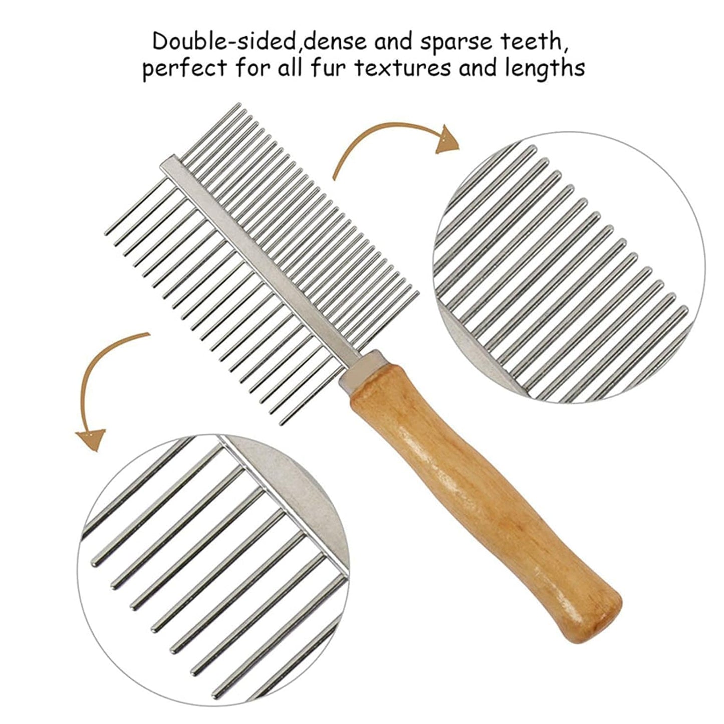 Buraq Pets Wooden Double Side Stainless Steel Needles Pets Comb, Hairbrush Grooming for Dogs Cat Cleaning Supplies Cat Comb Or Dog Comb (Wooden Dual Side Comb) - BURAQ PETS
