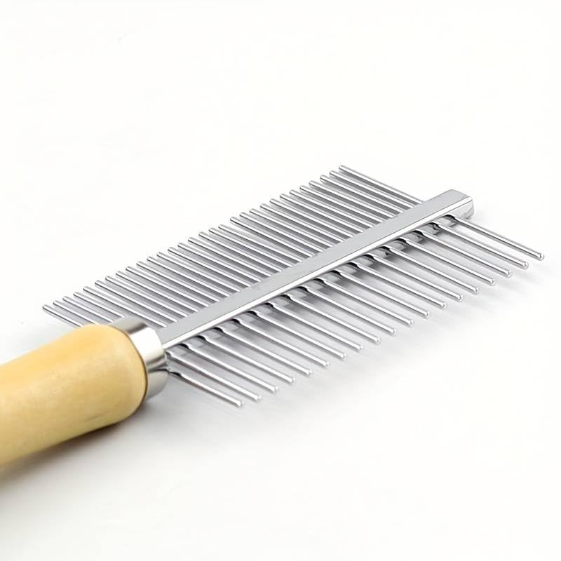 Buraq Pets Wooden Double Side Stainless Steel Needles Pets Comb, Hairbrush Grooming for Dogs Cat Cleaning Supplies Cat Comb Or Dog Comb (Wooden Dual Side Comb) - BURAQ PETS