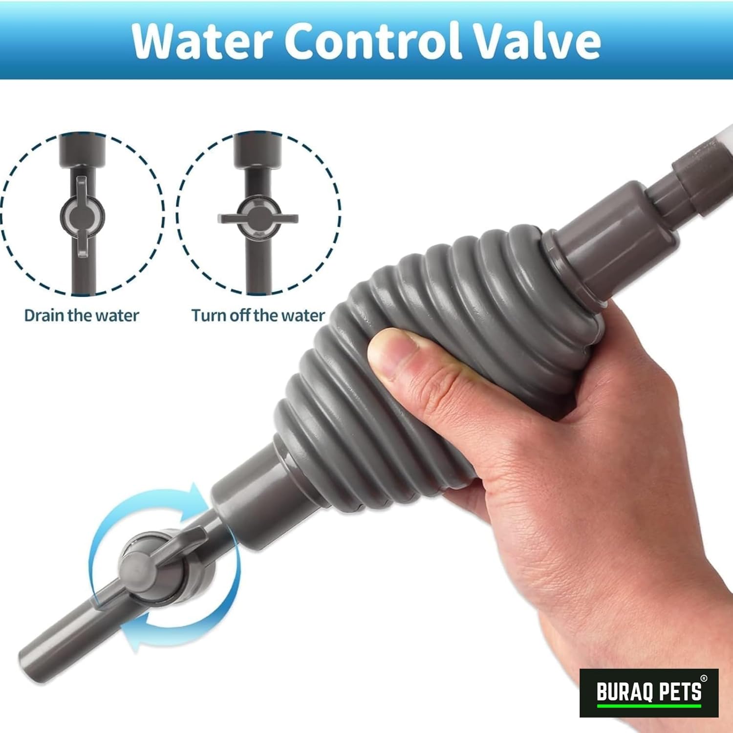 Buraq Siphon Cleaner, Adjustable Flow Gravel Vacuum with Built - in Filter, Easy Water Change & Debris Remover for Fish Tank Cleaner Pump for Auqarium - BURAQ PETS