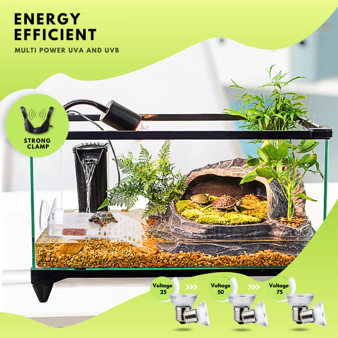 E27 Base Flexible Holder + 2 UV Bulbs , 360° Rotatable & Adjustable Reptile Lamp - BURAQ PETS
