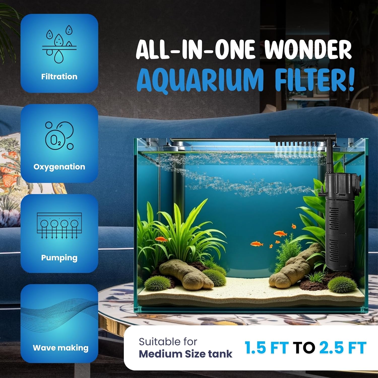 Fountain Aquarium Filter Multi - Function Submersible Filtration Pump - BURAQ PETS