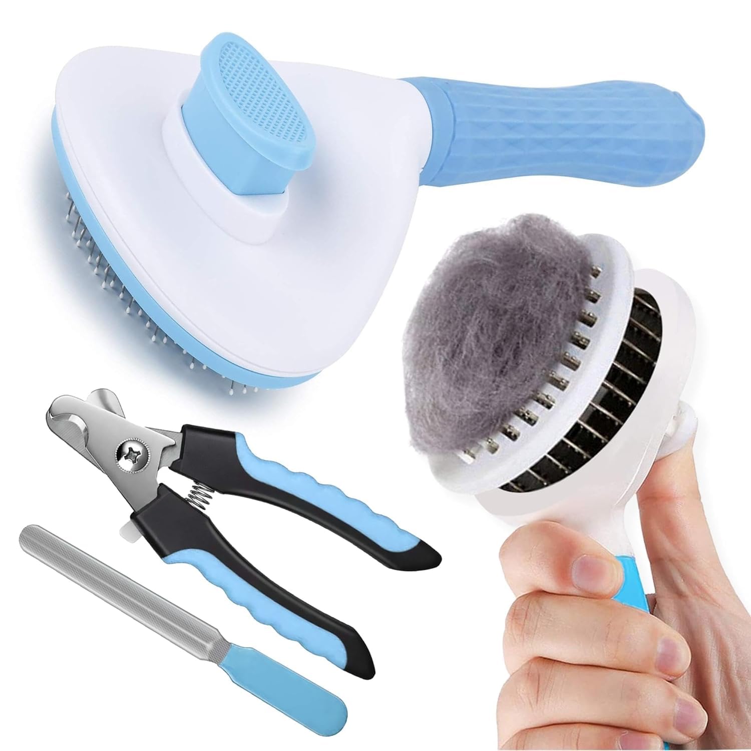 Grooming Kit Self Slicker Brush With Nail Clipper For Cats & Dogs - BURAQ PETS