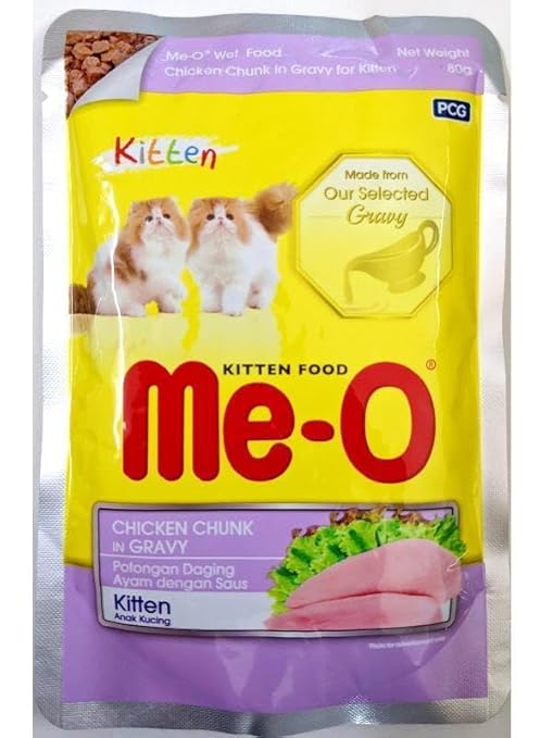 Me - O Adult Cat Gravy (Flavour - Chicken Chunk, Macrel, Chicken & Rice in Carrot) Pack of 12 - 80g - BURAQ PETS
