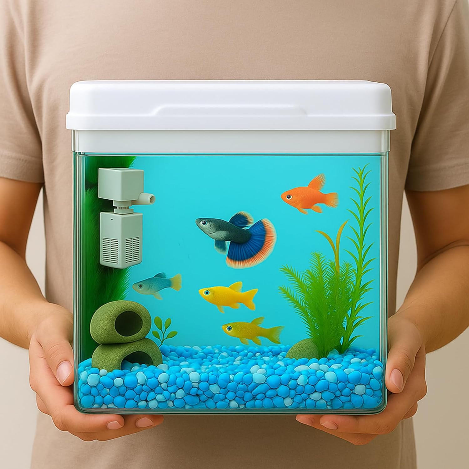 Mini Fish Tank – 4K Transparent Aquarium with Filter & LED Light (26" L x 19" W x 28" H Cm) - BURAQ PETS