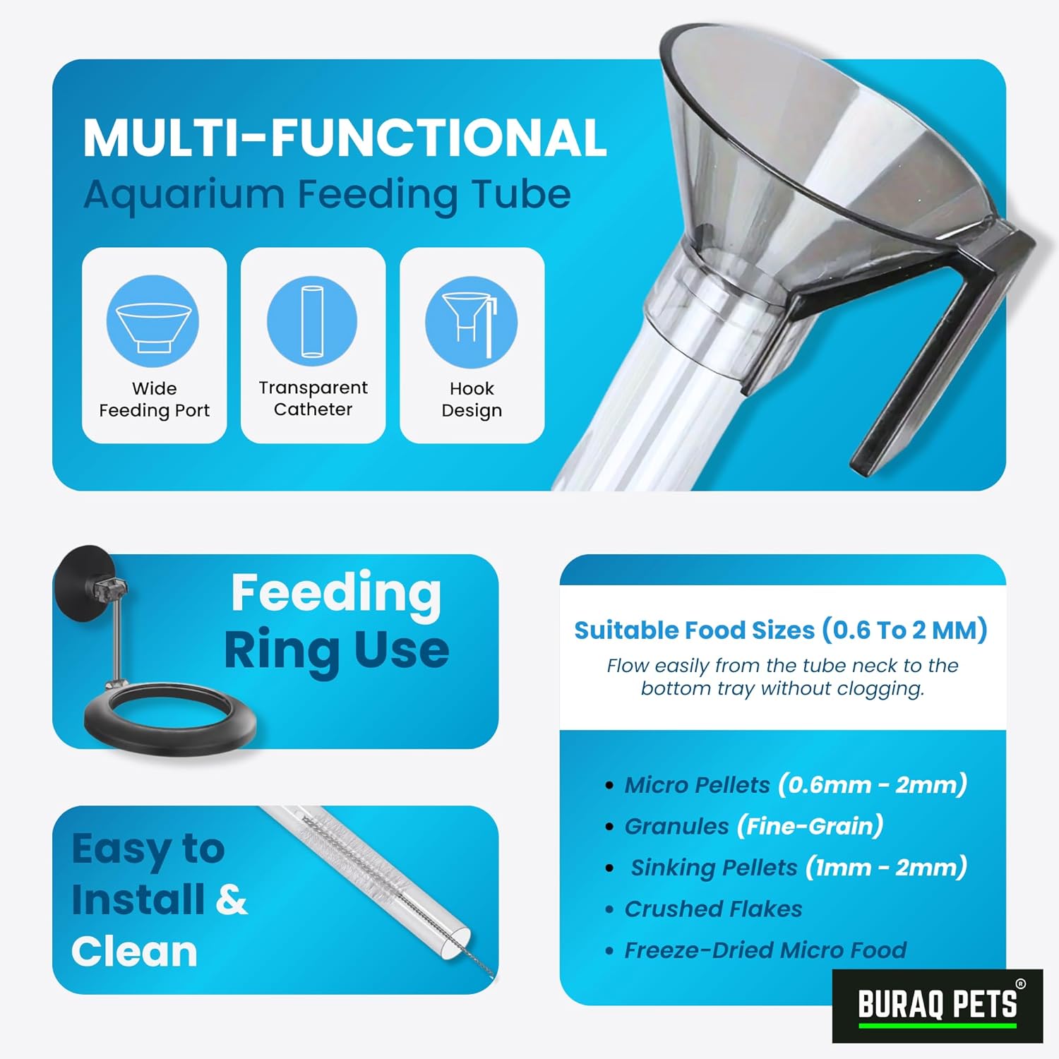 Multi - Functional Fish Feeder Tube Set with Funnel & Ring for Aquarium - BURAQ PETS