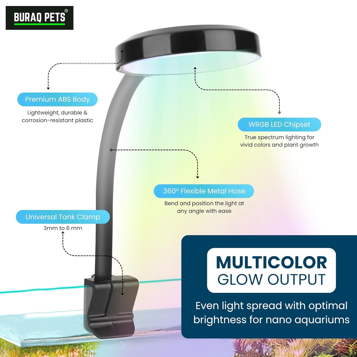 N6 Multicolor Aquarium LED Light With 360° Flexible Arm 2.5 W High - Brightness - BURAQ PETS