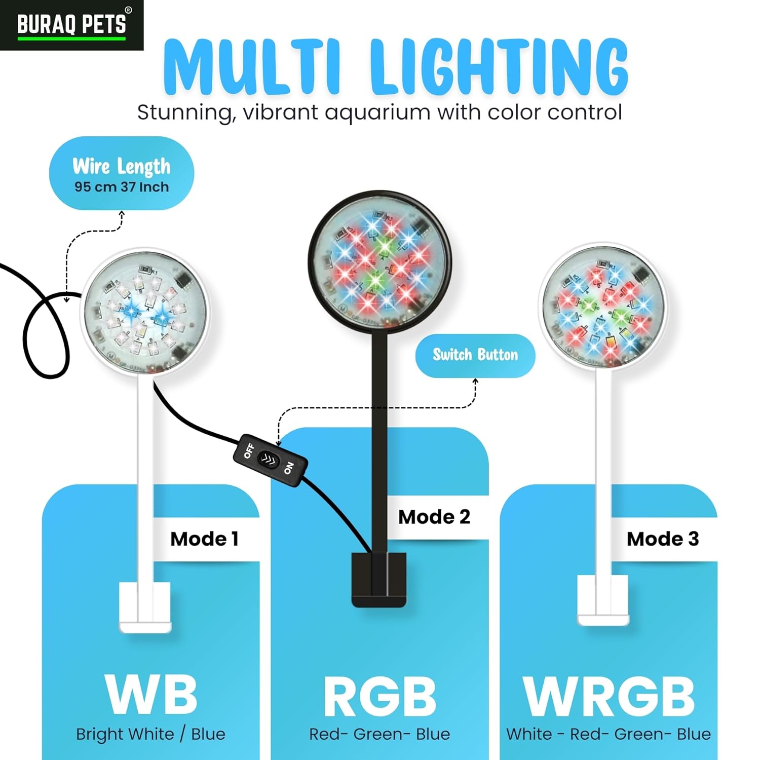 N6 Multicolor Aquarium LED Light With 360° Flexible Arm 2.5 W High - Brightness - BURAQ PETS