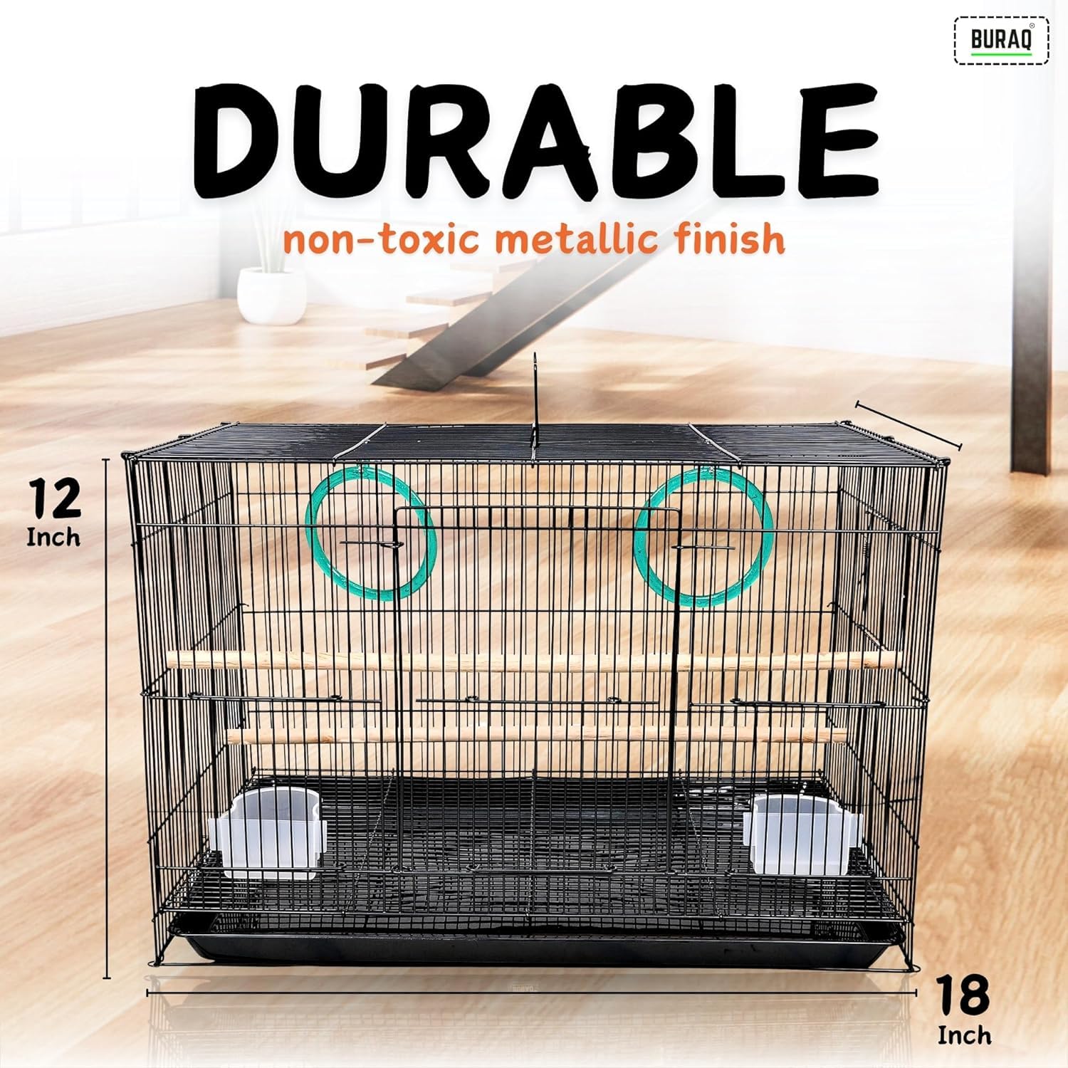 Premium Bird Cage with Wooden Stick and Feeding Bowl ( multicolour ) - BURAQ PETS
