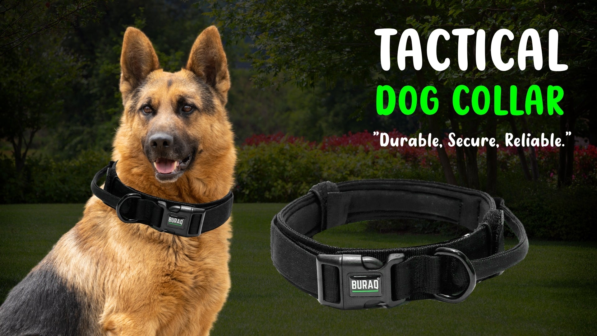 Load video: Tactical Dog Collar – Adjustable Nylon with Control Handle