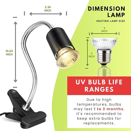 Reptile Heat Lamp – E27 UVA+UVB Full Spectrum Basking Light with Holder & Bulb - BURAQ PETS