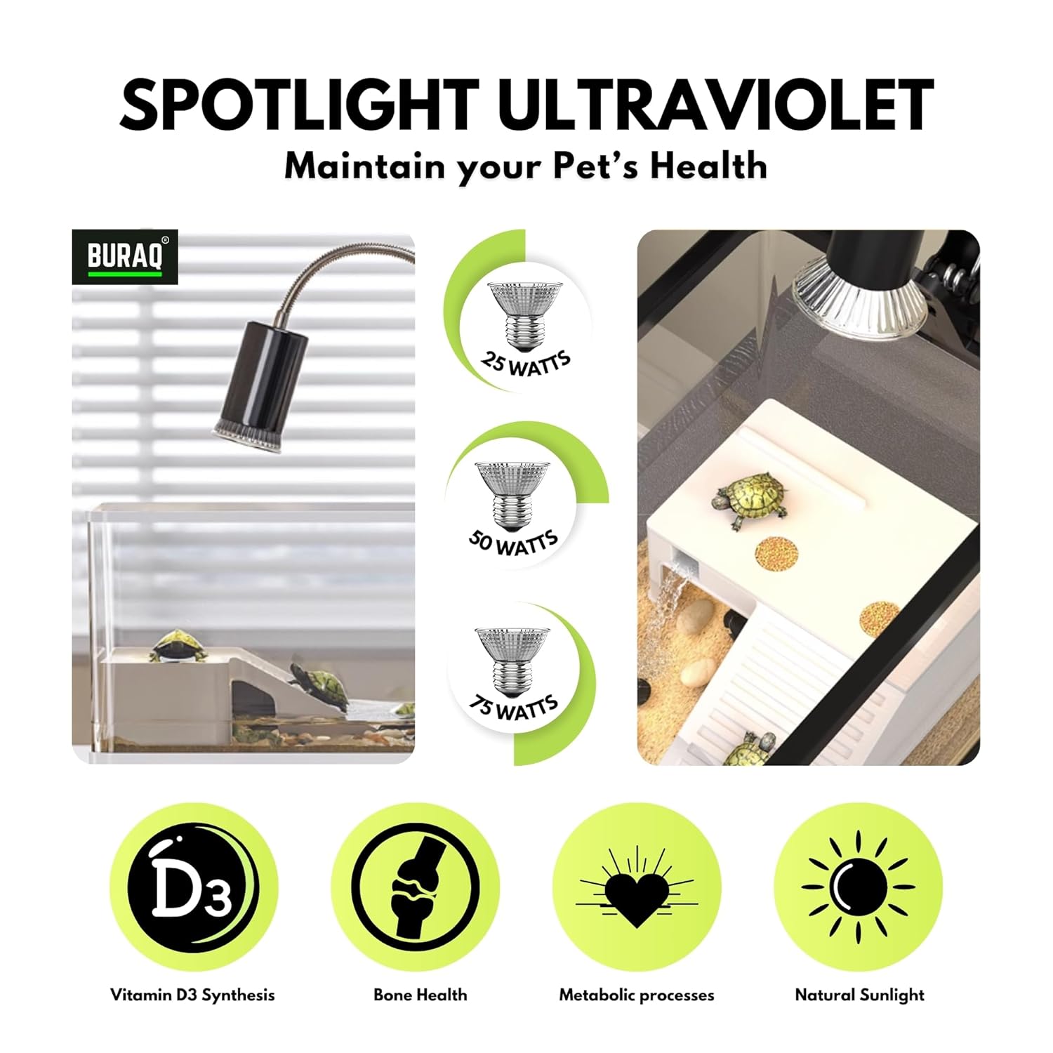 Reptile Turtle UVB Ultraviolet Basking Heat Light Bulb Combo Pack - BURAQ PETS