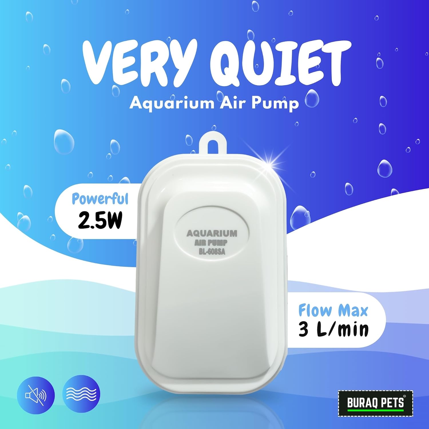 Super Silent Aquarium Air Pump, Long Lasting Performance, ( Single Outlet ) - BURAQ PETS