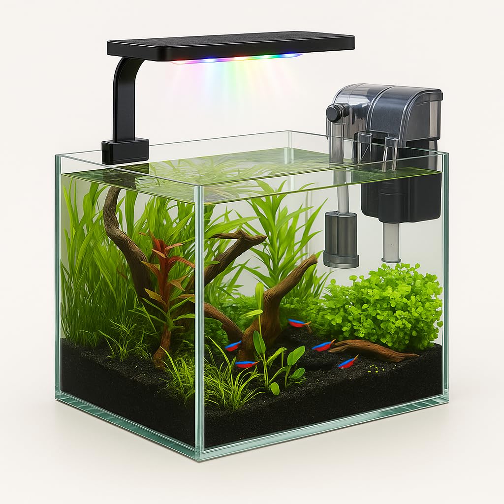 Ultra Clear Glass Aquarium with WRGB LED Light & Hang - On Filter – Ideal for Planted Tanks & Betta Fish - BURAQ PETS